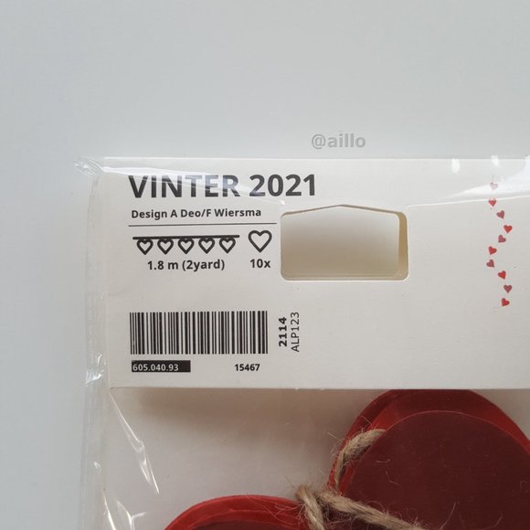 IKEA VINTER 2021 Garland, handmade heart-shaped, red, 2 yard - Picture 11 of 12